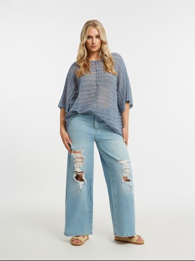 Джинсы straight голубые с эффектом рваных