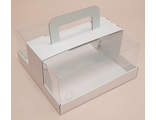 Коробка для торта с руч. и прозрачным куполом (белая), 240*240*110мм