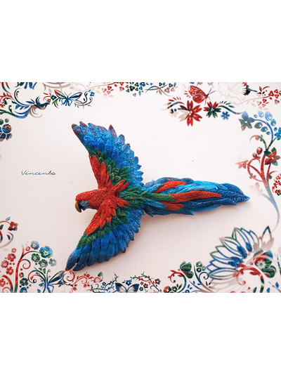 Брошь-птица "Ара, настоящий попугай" из термоглины с микробисером