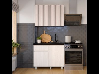 Кухня Тренд 1,0м Ясень белый, черный мрамор