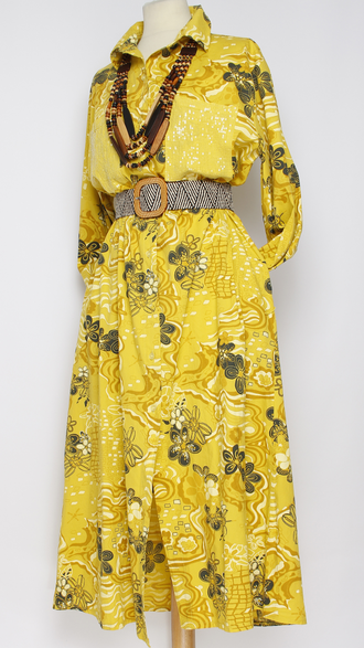 Платье - рубашка "Карманы в пайетках" желтое р.46-52
