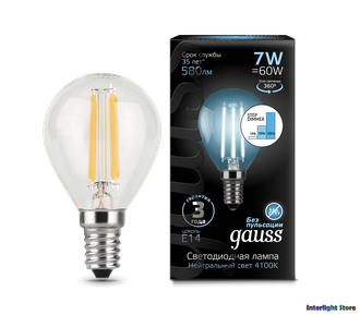 Gauss LED Filament Globe P60 Step Dimmable 7w 840 E14