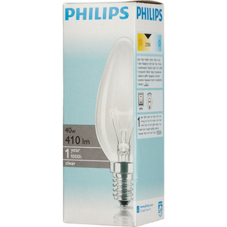 Электрическая лампа Philips свеча/прозрачная 40W E14 CL/B35 (10/100)