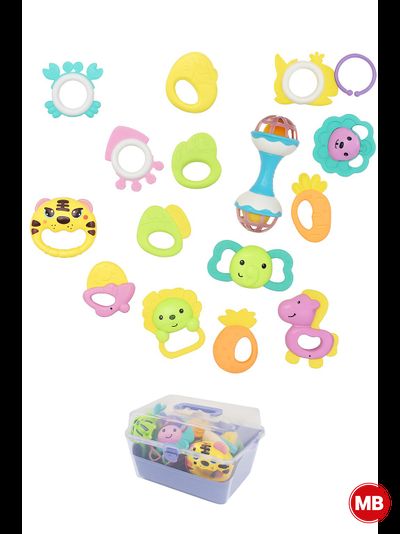 Детские прорезыватели и погремушки (17 шт.) с кейсом для хранения