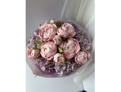 Букет пионов и гортензий из зефира