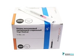 Шприц одноразовый стерильный Vogt Medical 3PC 1мл инсулиновый U-100 с надетой иглой 29G 1/2" (0.33x13мм)