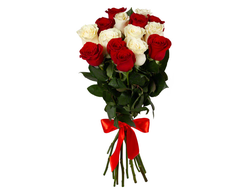 15 роз красных и белых (50 см.)