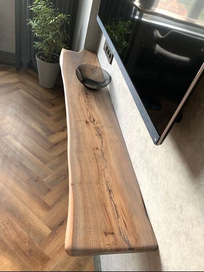 консоль из слэба, консоль из дерева, узкий столик, консоль под телевизор, полка под телевизор, слэб