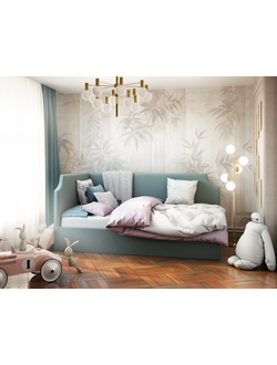 Угловая кровать, тахта, софа, подростковая MyCloud Джуниор, с подъемным механизмом, бельевым ящиком, боковой спинкой, без ножек