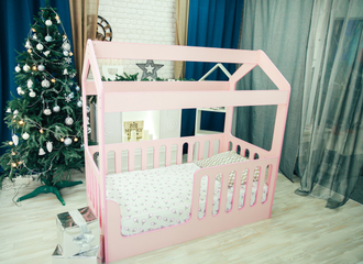 Кровать-Домик белый, розовый