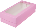 Коробка для пирожных с прям. окном (розовая), 210*100*55мм