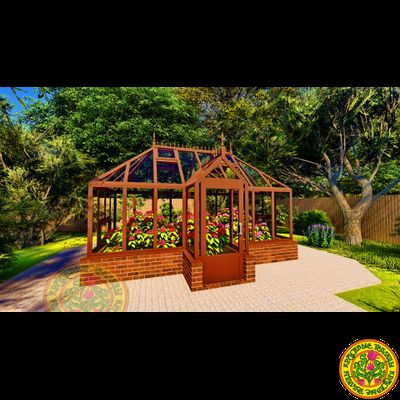 Базовая комплектация теплицы в английском стиле с холлом из стекала и алюминия ЕЛИЗАВЕТА XSP размером 5000 х 2500 мм