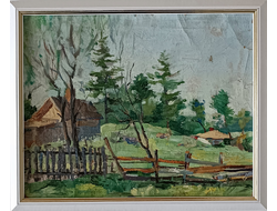 "В деревне" картон масло Давыдов Н.Е. 1950-е годы