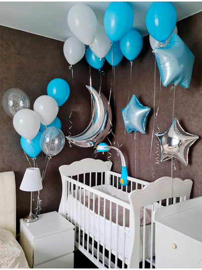 Набор шаров на выписку с звёздами и полумесяц