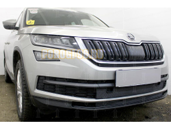 Защита радиатора Skoda Kodiaq 2016- black низ с парктроником (2 части)