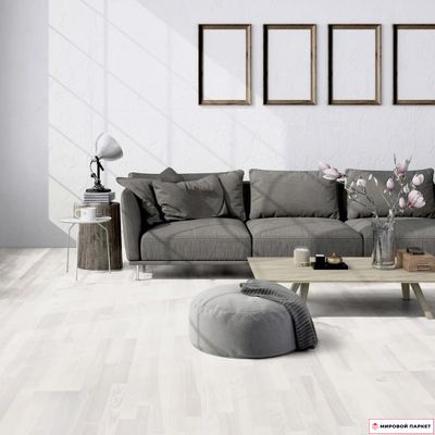 Паркетная доска PolarWood Classic Ясень Рикотта Белый Матовый 188 мм 3-х полосная без фаски лак замок 2G толщина 14 мм 3.41 м2