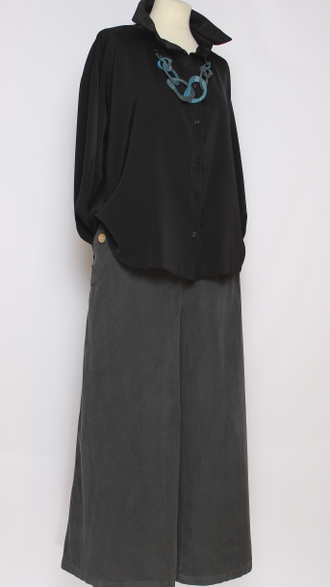 РУБАШКА БОХО "ШЁЛК  КЛАССИКА" чёрная, экрю р.48-54