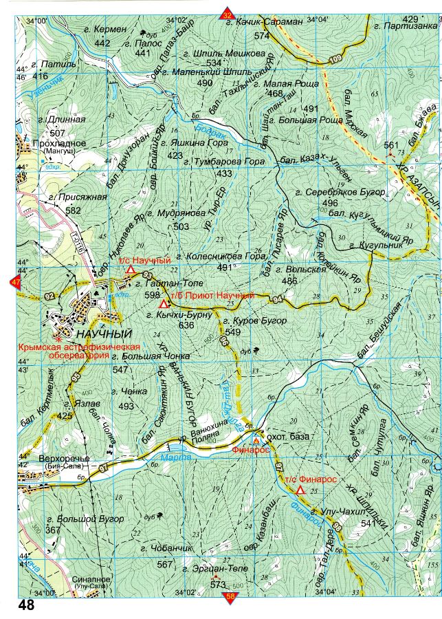 Топографическая карта Крыма туристическая подробная
