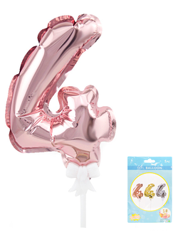Цифра 4 Розовое золото, трубочка, держатель, в упаковке 17,5 см