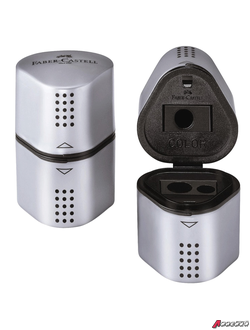 Точилка FABER-CASTELL «Trio Grip 2001», 3 отверстия, 2 контейнера, пластиковая, серебристая. 221902