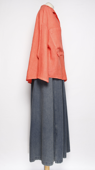 Рубашка лён "БОЛЬШИЕ КАРМАНЫ" коралл, красная  р.48-54