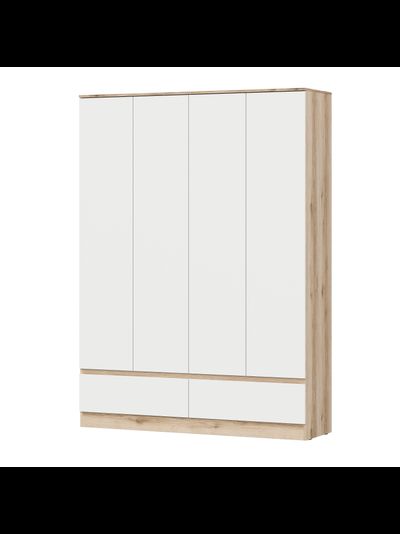 Брауни шкаф четырехстворчатый (с ящиками) Дуб Делано/Белый