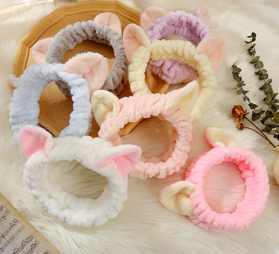 Повязка женская для волос флисовая с кошачьими ушками, Цвет: Розовый, Голубой, Сиреневый, Черный, Малиновый, Бежевый, Коричневый