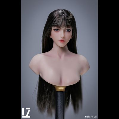 Женская голова (скульпт) с длинными темными волосами - 1/6 scale Hair Implant Female Head Sculpt "Moon" (SET016B) - LZ TOYS