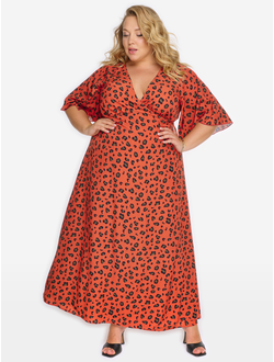 Платье макси на запах 2026602 - "терракотовый леопард"  (50-70).