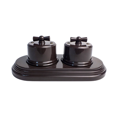 ретро рамка двойная коричневая с выключателями