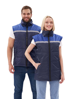 Жилет утепленный "Фаворит" синий с васильковой кокеткой, тк оксфорд ,СВП 25мм