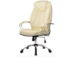 Кресло для руководителя из натуральной кожи LUX12 Бежевый + Хромированное пятилучие