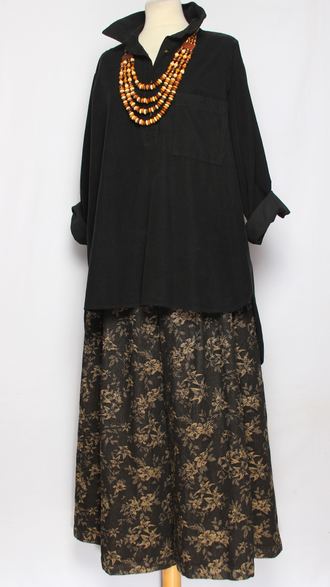 Рубашка Бохо "Вельвет асимметрия" черная