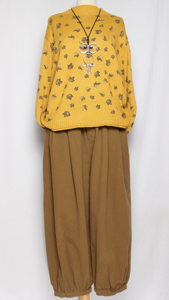 Брюки Бохо хлопок "Бананы с защипами" мокко р.48-52