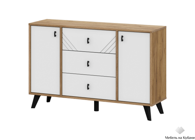 Байкал Комод 3 ящика двухстворчатый Дуб Золотой/Белый матовый