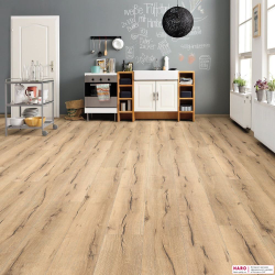 Декор ламината Haro Tritty 100 Gran Via Дуб Италика Кремовый 530693 в интерьере комнаты