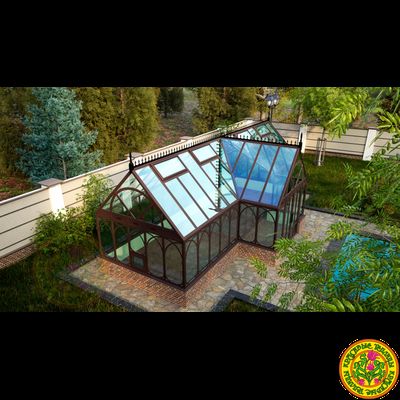 Базовая комплектация теплицы в английском стиле с холлом из стекала и алюминия ДИАНА 3000 х 9000 мм