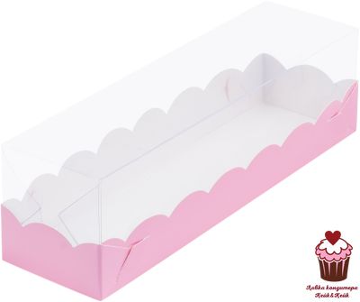 КОРОБКА ДЛЯ МАКАРОН РОЗОВАЯ (ПРОЗРАЧНАЯ КРЫШКА) 19Х5,5Х5,5 СМ