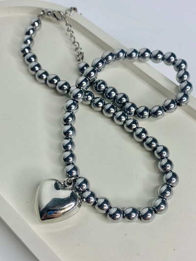 Колье с сердцем, гематит