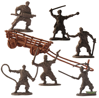 Набор солдатиков Тарас Бульба и запорожские казаки 6 фигурок с телегой (корич.телега+т.кор. казаки) 7см ТЭП