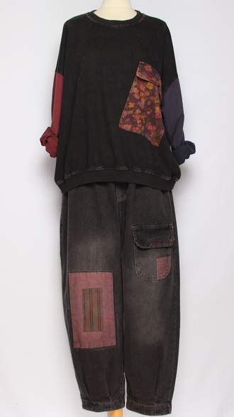 Джинсы "Розовые квадраты" черные р.48-54