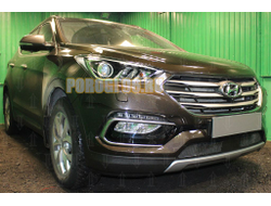 Защита радиатора Hyundai Santa Fe 2015-2018 с датчиком ACC black PREMIUM