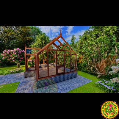 Базовая комплектация теплицы в английском стиле с холлом из стекала и алюминия ЕЛИЗАВЕТА М размером 5000 х 3000 мм