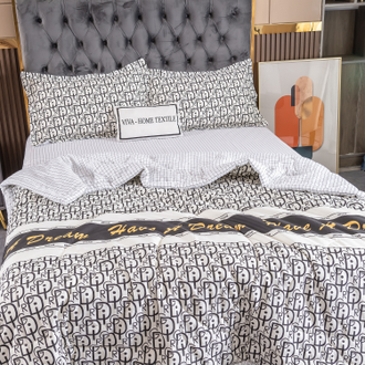 Комплект постельного белья 1.5 спальное или Евро сатин с одеялом покрывалом рисунок Буквы OB112