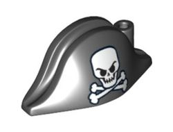 Minifigure, Headgear Hat, Pirate Bicorne with White Skull and Crossbones Large Pattern, Black (2528pb03 / 4540699)