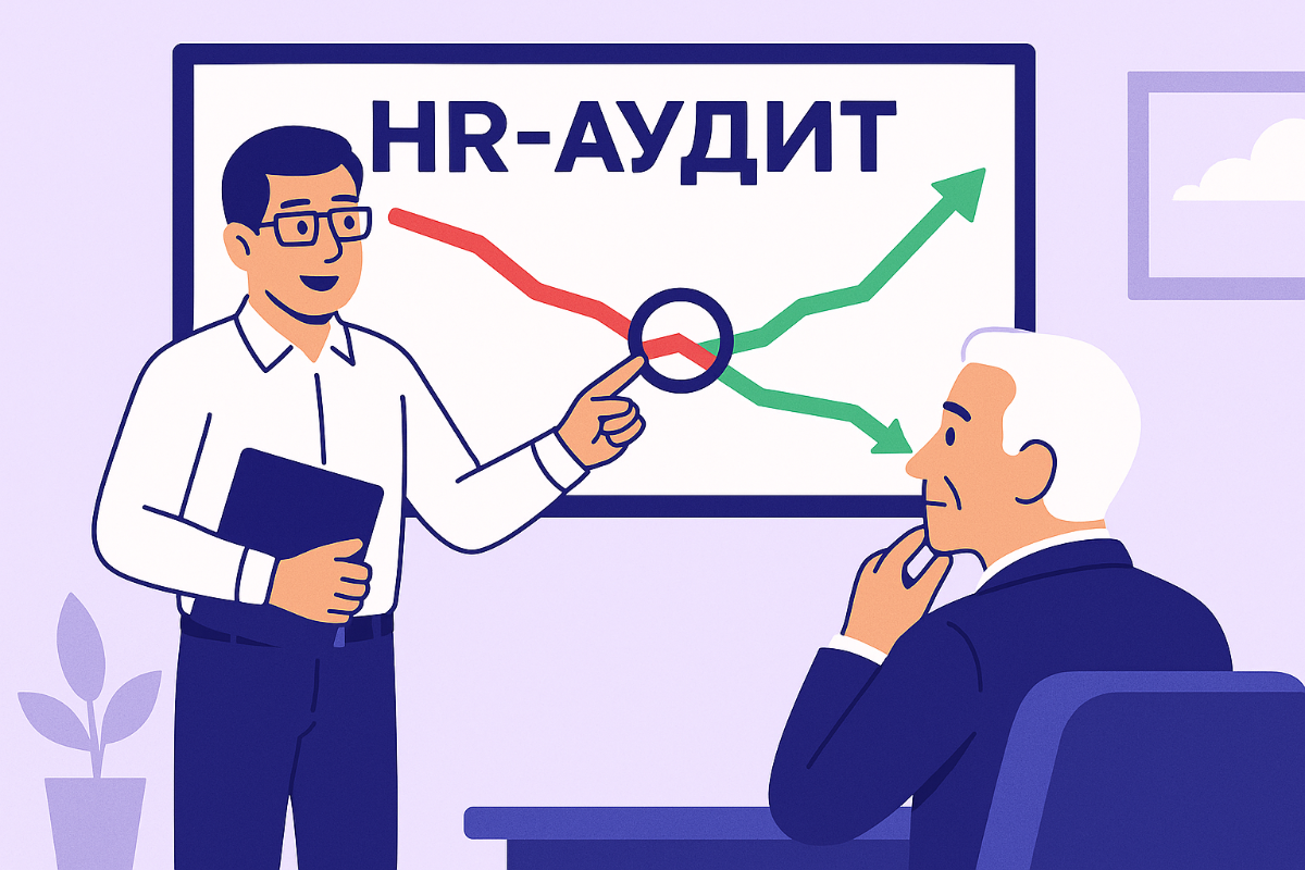 HR-аудит: консультант показывает графики текучести директору