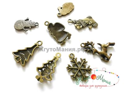 НАБОР МЕТАЛЛИЧЕСКИХ ПОДВЕСОК "НОВЫЙ ГОД"  - 8ШТ - АНТИЧНАЯ БРОНЗА