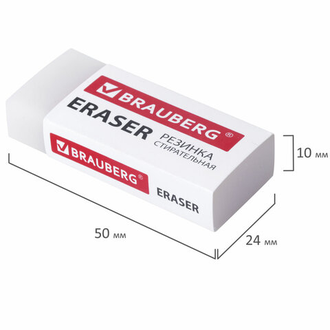 Ластик BRAUBERG "EXTRA", 50х24х10 мм, белый, прямоугольный, экологичный ПВХ, картонный держатель, 228075