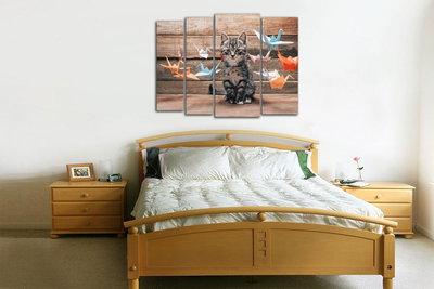 Модульная картина "Грустный котик и оригами"