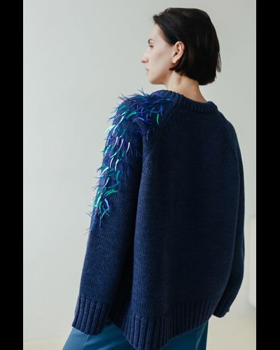 Свитер из шерсти мериноса c пайетками  (джинсовый)